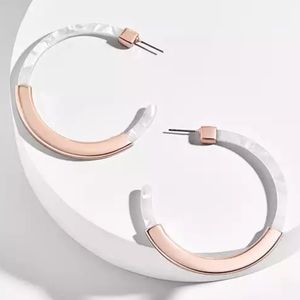Blue and gold acrylic hoop earrings